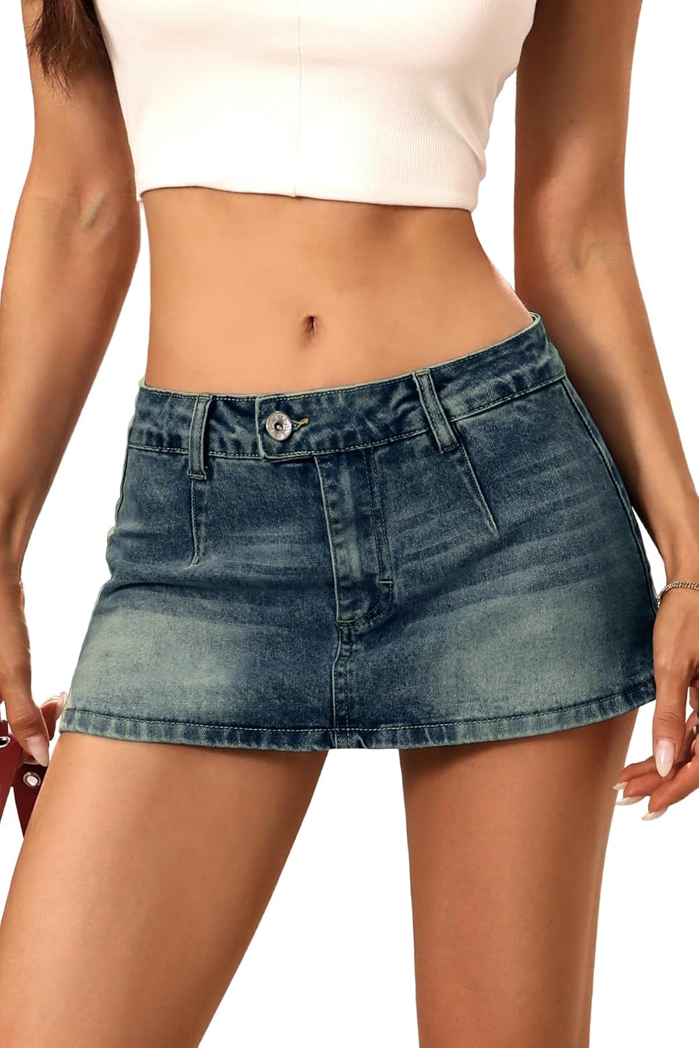 Women's Stretch Denim Mini Skirt – Low-Rise Y2K Style Denim Skort (with Built-in Shorts)