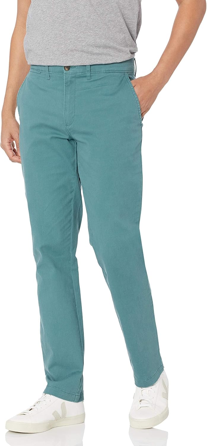 Men's Slim-Fit All-Weather Stretch Casual Chinos (Khaki, Size 34W x 32L)