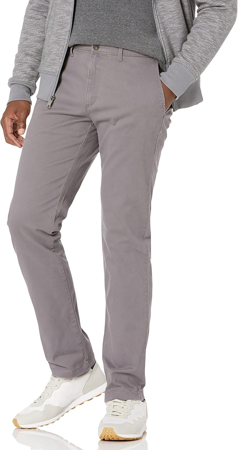 Men's Slim-Fit All-Weather Stretch Casual Chinos (Khaki, Size 34W x 32L)
