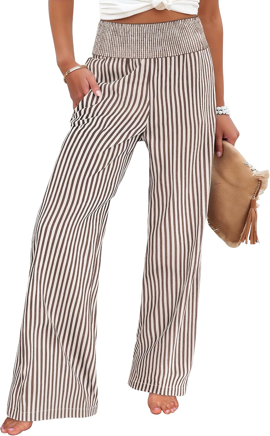 Women's wide-leg trousers—striped and checked styles that are both cute and comfortable.