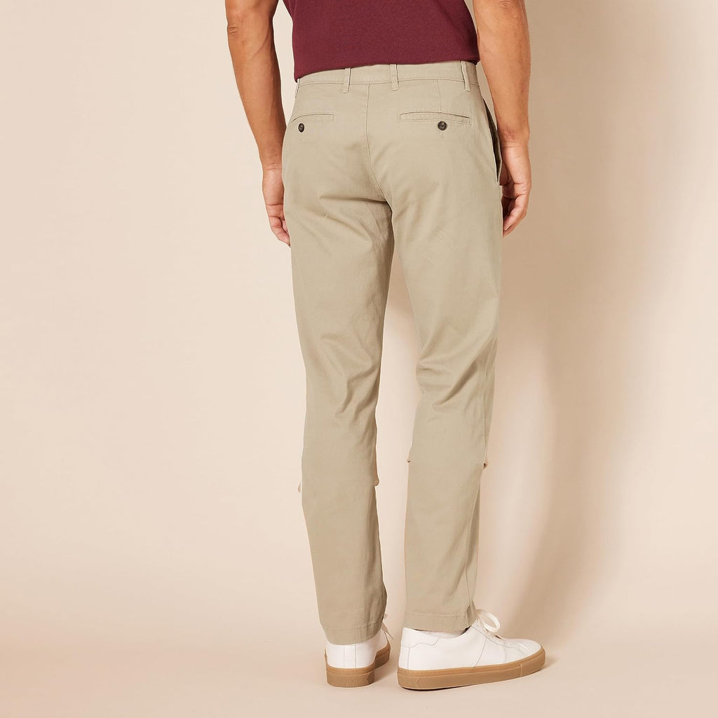 Men's Slim-Fit All-Weather Stretch Casual Chinos (Khaki, Size 34W x 32L)