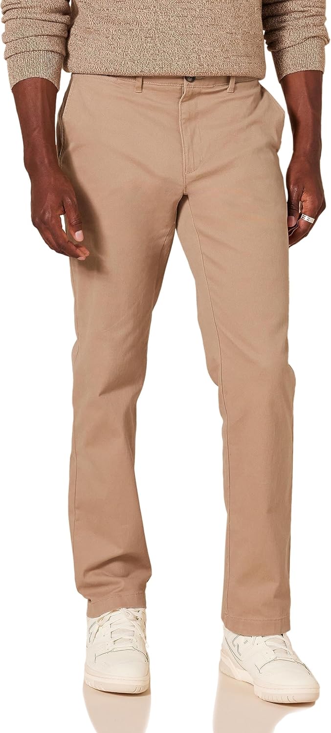 Men's Slim-Fit All-Weather Stretch Casual Chinos (Khaki, Size 34W x 32L)