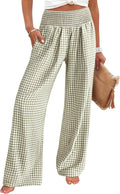 Women's wide-leg trousers—striped and checked styles that are both cute and comfortable.