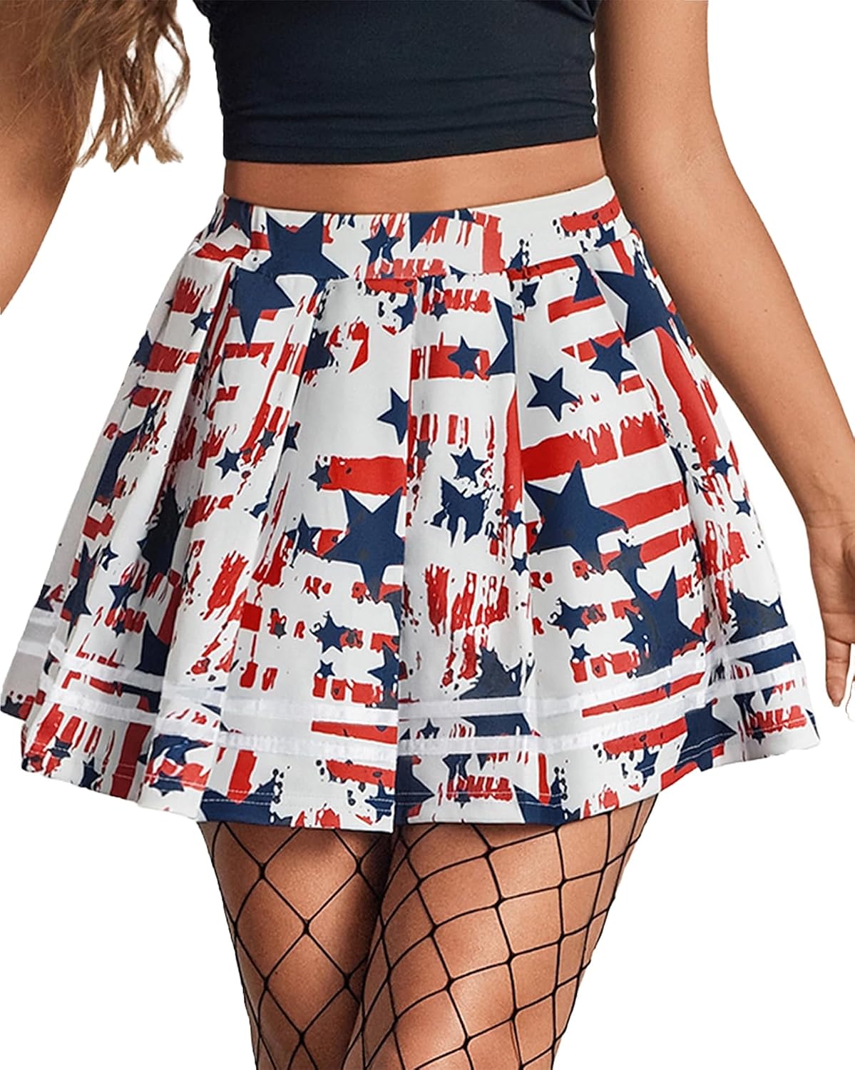 Black Pleated Mini Skirt / Preppy Style Short Skirt / High-Waisted Skater Skirt (Black, Size L)