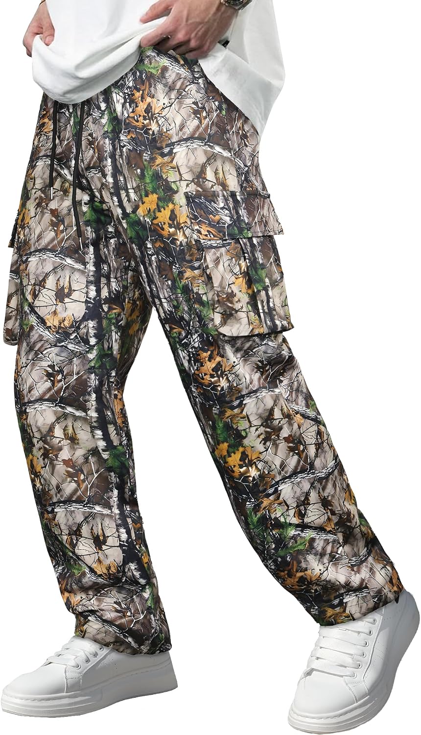 Men's Casual Cargo Pants / Joggers / Stretch Sweatpants (Multi-pocket design, Black)