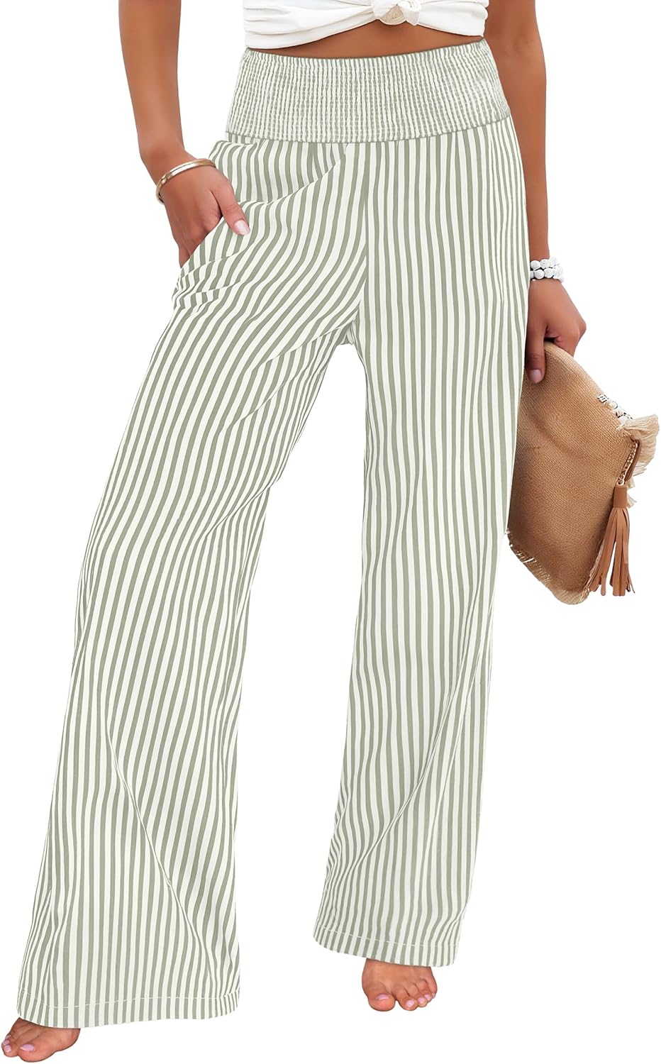Women's wide-leg trousers—striped and checked styles that are both cute and comfortable.