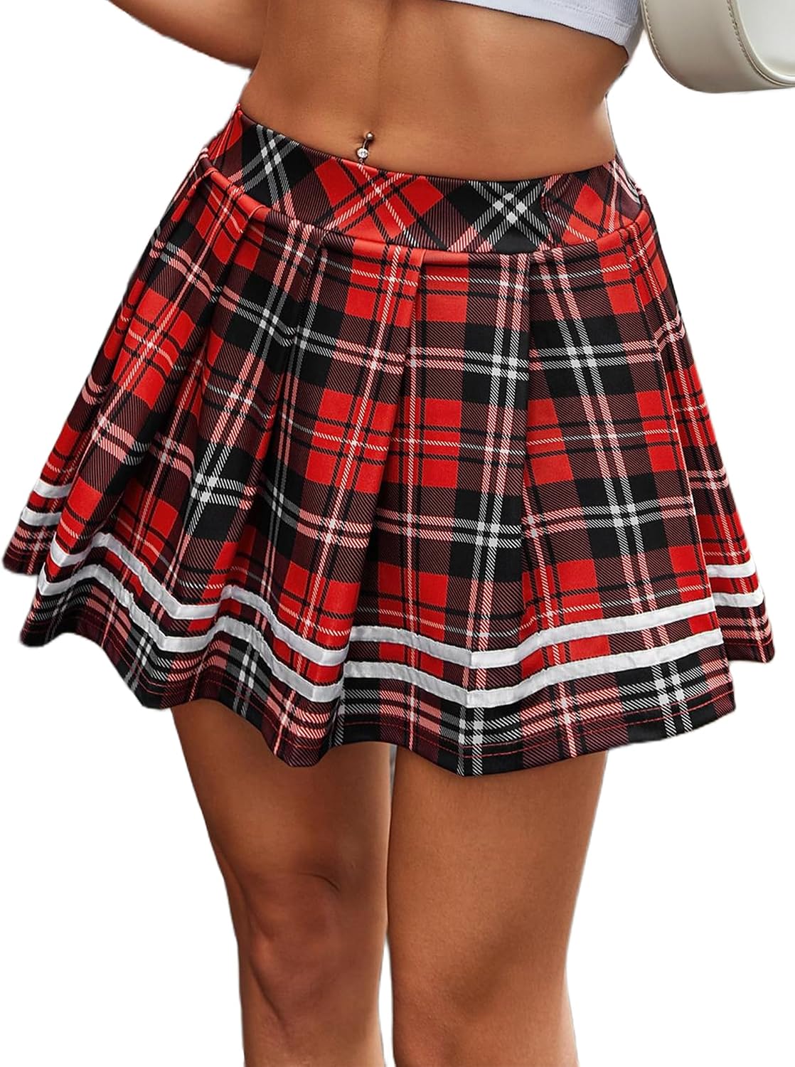 Black Pleated Mini Skirt / Preppy Style Short Skirt / High-Waisted Skater Skirt (Black, Size L)