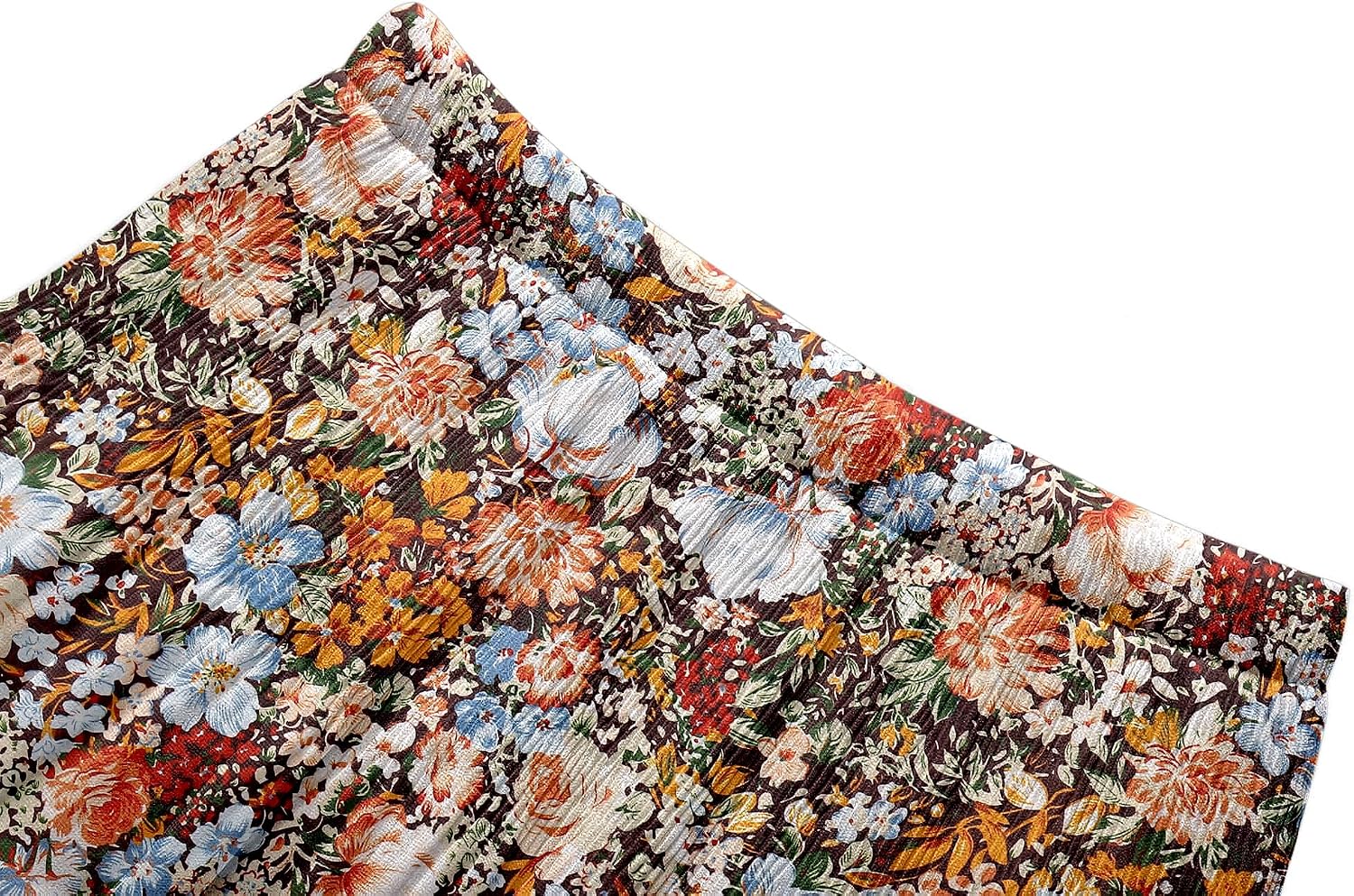 Women's Chiffon High-Waisted Pleated A-Line Maxi Skirt with Elastic Waist (Coffee Floral Print, Size M)