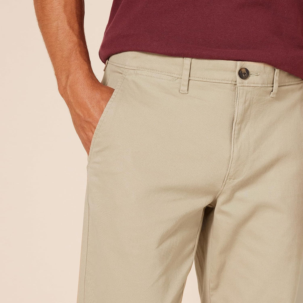 Men's Slim-Fit All-Weather Stretch Casual Chinos (Khaki, Size 34W x 32L)